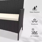 Ensemble de meubles de patio en rotin 4 pièces - Canapé d'extérieur, 2 chaises et table basse avec coussins pour jardin, cour ou véranda