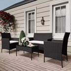 4-Piece Rattan Patio Furniture Set - Outdoor Sofa, 2 Chairs & Coffee Table with Cushions for Garden Backyard Porch