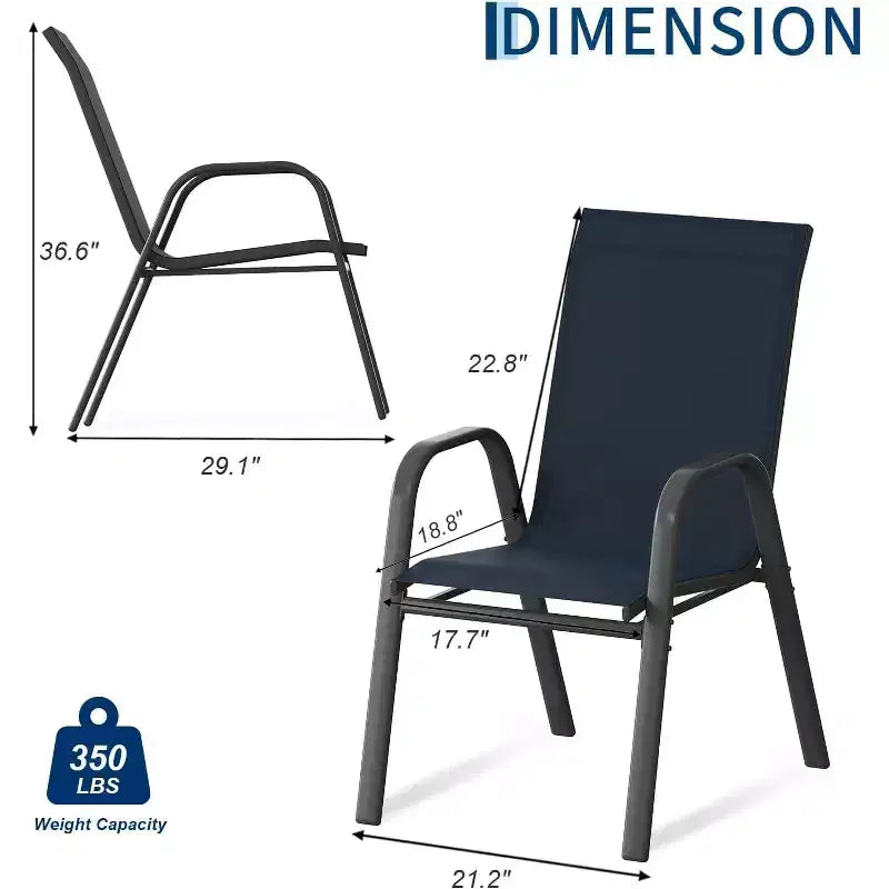 Stackable High-Back Patio Dining Chairs, Durable Metal Frame, Weather Resistant, for Garden, Deck, Backyard