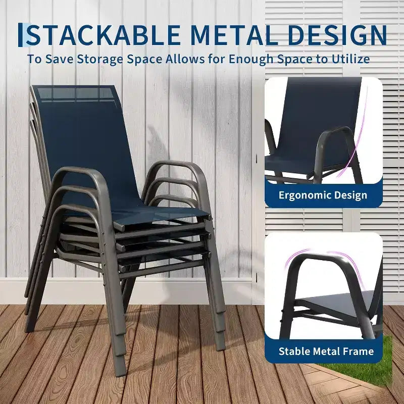 Stackable High-Back Patio Dining Chairs, Durable Metal Frame, Weather Resistant, for Garden, Deck, Backyard