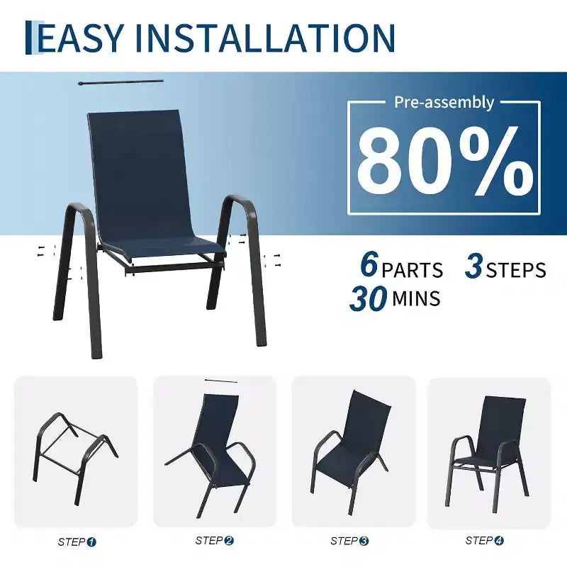 Stackable High-Back Patio Dining Chairs, Durable Metal Frame, Weather Resistant, for Garden, Deck, Backyard