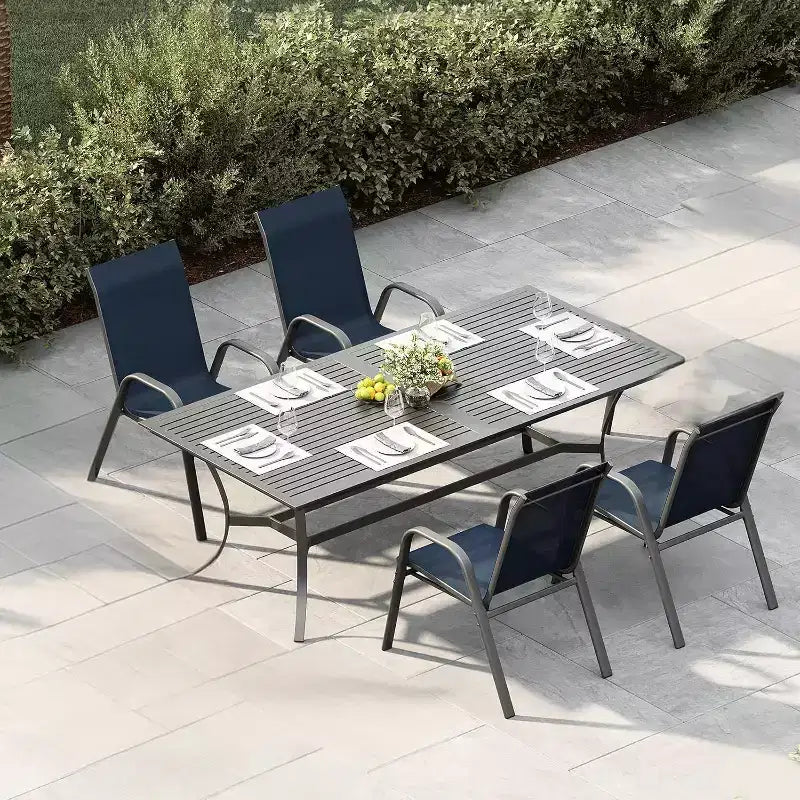 Stackable High-Back Patio Dining Chairs, Durable Metal Frame, Weather Resistant, for Garden, Deck, Backyard
