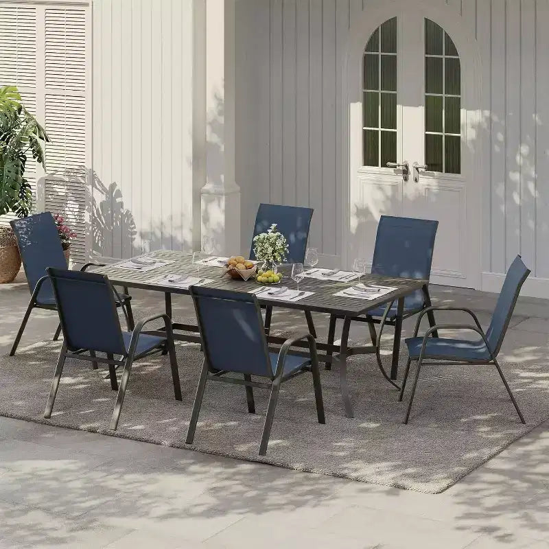 Stackable High-Back Patio Dining Chairs, Durable Metal Frame, Weather Resistant, for Garden, Deck, Backyard