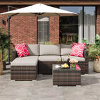 Ensemble de 5 pièces de canapé sectionnel d'extérieur en rotin de polyéthylène résistant aux intempéries - Coussins épais, pouf, table basse en verre, canapé modulable pour jardin