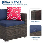 Ensemble de 5 pièces de canapé sectionnel d'extérieur en rotin de polyéthylène résistant aux intempéries - Coussins épais, pouf, table basse en verre, canapé modulable pour jardin