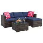 Ensemble de 5 pièces de canapé sectionnel d'extérieur en rotin de polyéthylène résistant aux intempéries - Coussins épais, pouf, table basse en verre, canapé modulable pour jardin