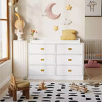 Commode à langer 6 tiroirs, commode de chambre de bébé et station à langer avec plateau amovible, matelas doux et rangement multifonctionnel