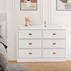Commode à langer 6 tiroirs, commode de chambre de bébé et station à langer avec plateau amovible, matelas doux et rangement multifonctionnel