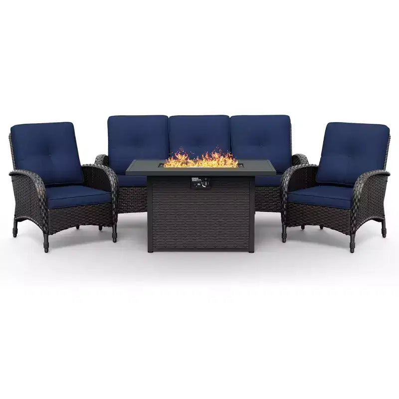UPTIOT Outdoor Patio Conversation Set with Fire Pit Table & Convertible Seating