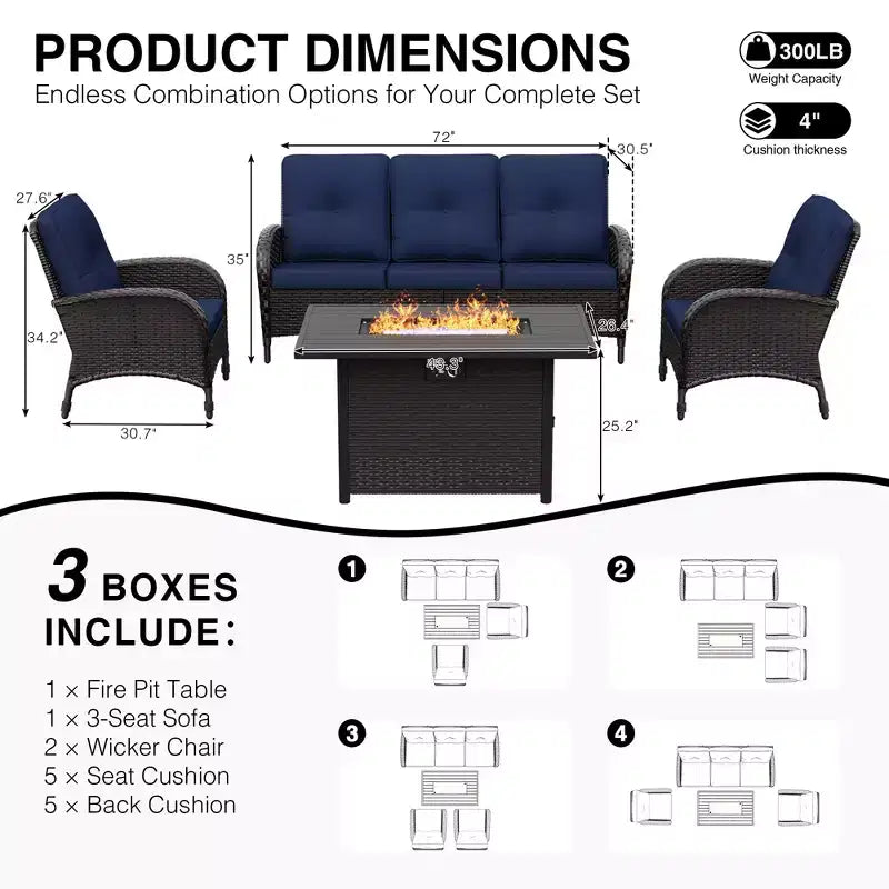 UPTIOT Outdoor Patio Conversation Set with Fire Pit Table & Convertible Seating