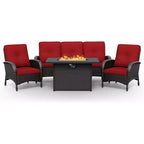 UPTIOT Outdoor Patio Conversation Set with Fire Pit Table & Convertible Seating