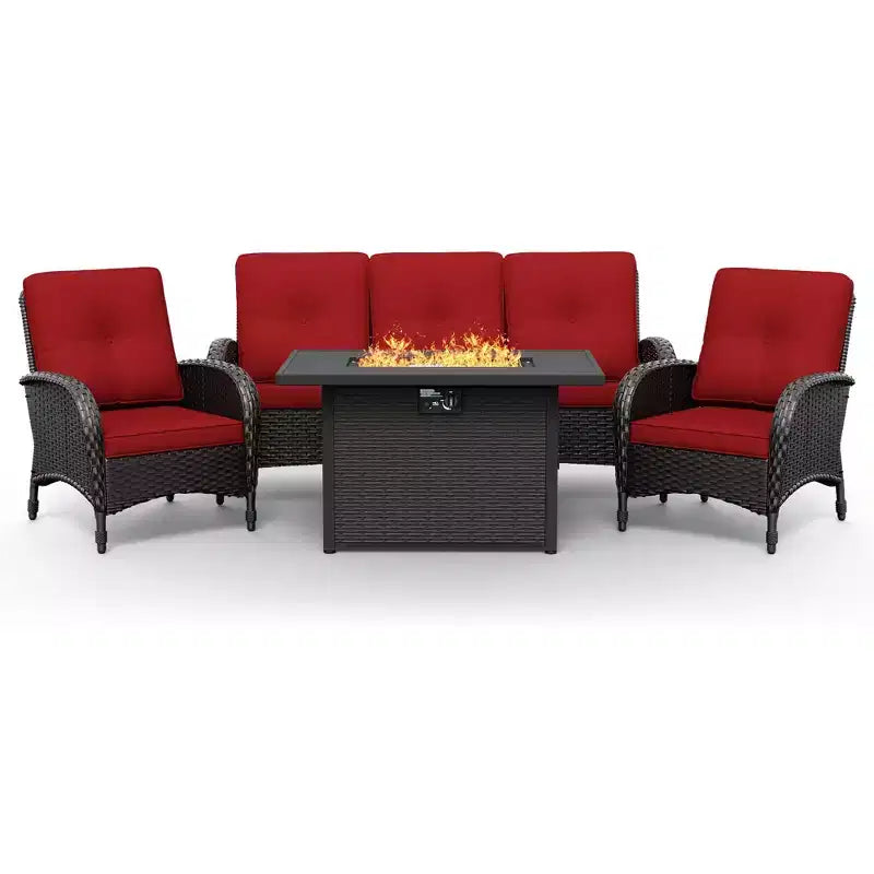 UPTIOT Outdoor Patio Conversation Set with Fire Pit Table & Convertible Seating