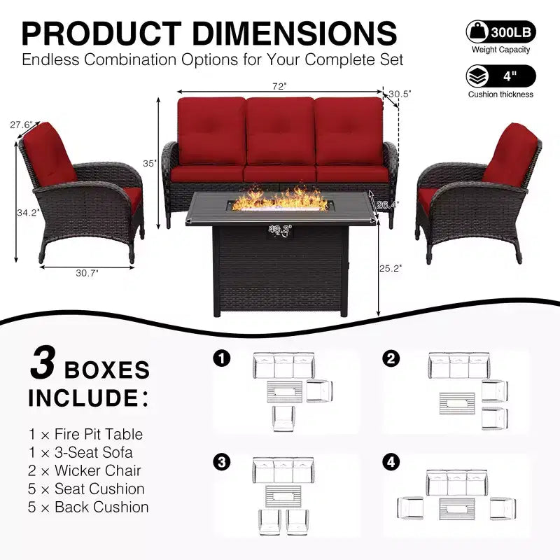 UPTIOT Outdoor Patio Conversation Set with Fire Pit Table & Convertible Seating