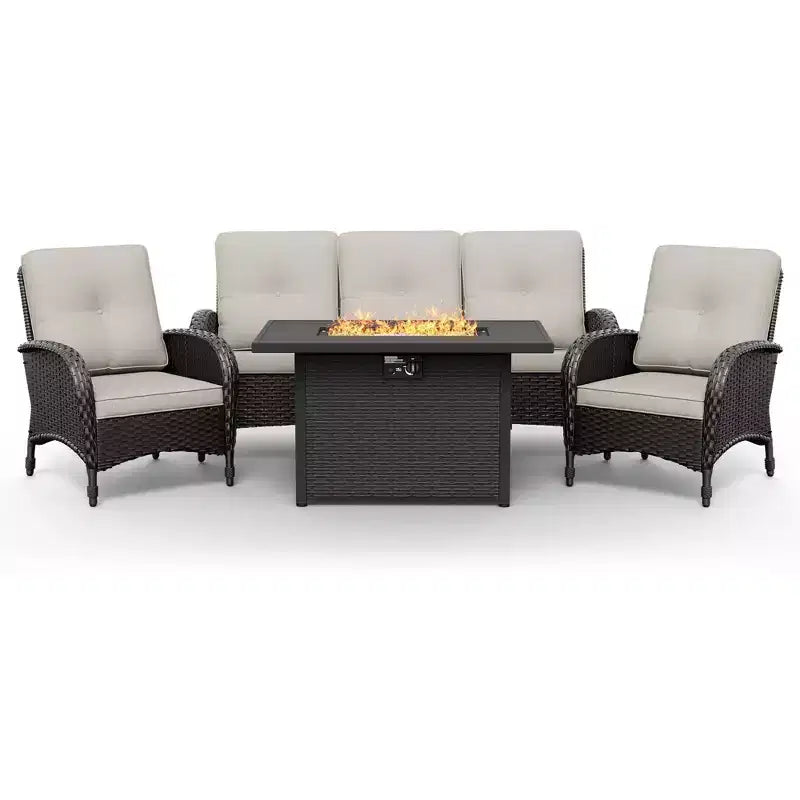 UPTIOT Outdoor Patio Conversation Set with Fire Pit Table & Convertible Seating