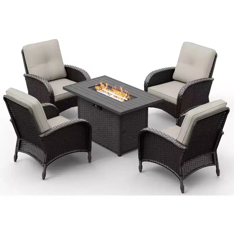 UPTIOT Outdoor Wicker Chairs with Convertible Fire Pit Table for Patio Relaxation