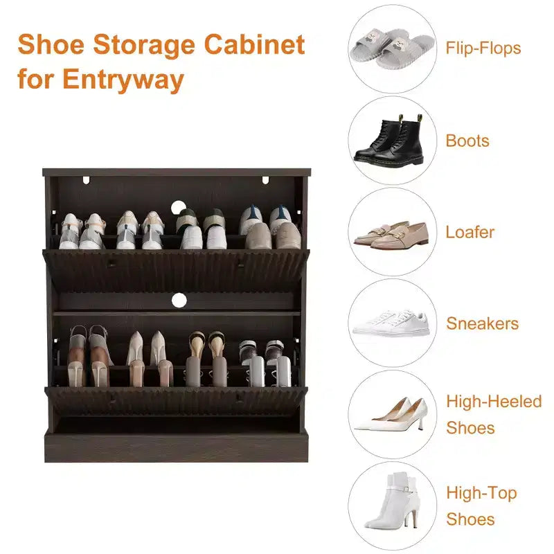 Meuble à chaussures avec 2 tiroirs pivotants - Meuble de rangement d'entrée étroit cannelé - Étagères réglables et amovibles - Organisateur de chaussures moderne autoportant