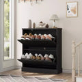 Shoe Cabinet with 2 Turnover Drawers - Fluted Narrow Entryway Storage - Adjustable & Removable Shelves - Modern Freestanding Shoe Organizer