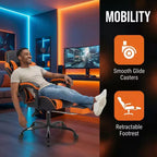 Chaise de jeu avec repose-pieds, chaise d'ordinateur ergonomique avec appuie-tête et support lombaire, chaise de jeu respirante et réglable en hauteur pour la maison et le bureau