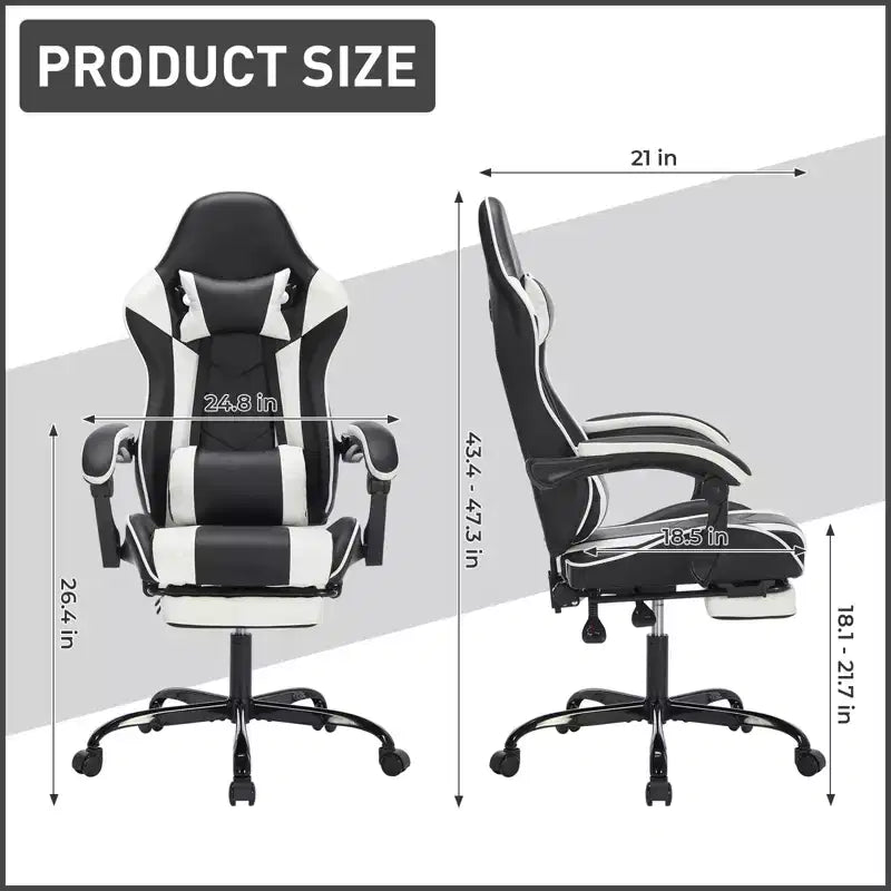 Chaise de jeu avec repose-pieds, chaise d'ordinateur ergonomique avec appuie-tête et support lombaire, chaise de jeu respirante et réglable en hauteur pour la maison et le bureau