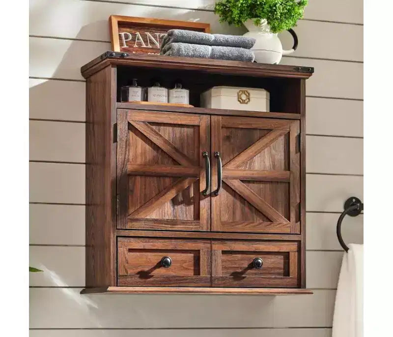 Armoire murale de salle de bain 24, style ferme, avec tiroir, doubles portes de grange, étagère réglable, armoire à pharmacie blanche pour salle de bain, cuisine, salon