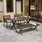 EAGLE PEAK Outdoor Dining Sets, Patio Table Set with Umbrella Hole, 2 Chairs and Bench, Brown/Beige