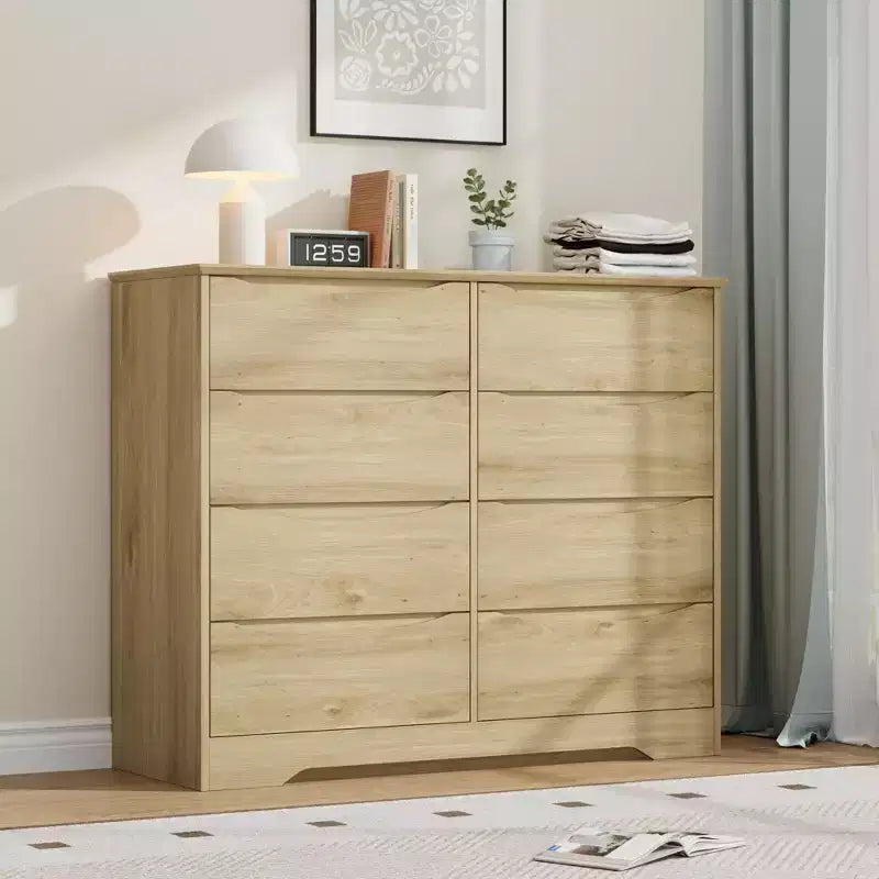 Wooden Dresser with 8 Drawers,Modern Closet with Deep Storage, Large Chest of Drawers, Long Storage Dresser for Bedroom, Living Room, Hallway