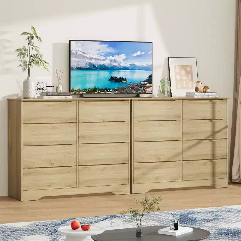 Wooden Dresser with 8 Drawers,Modern Closet with Deep Storage, Large Chest of Drawers, Long Storage Dresser for Bedroom, Living Room, Hallway