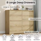 Wooden Dresser with 8 Drawers,Modern Closet with Deep Storage, Large Chest of Drawers, Long Storage Dresser for Bedroom, Living Room, Hallway