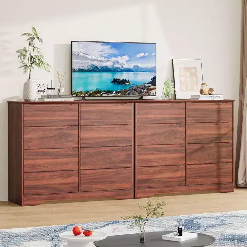 Wooden Dresser with 8 Drawers,Modern Closet with Deep Storage, Large Chest of Drawers, Long Storage Dresser for Bedroom, Living Room, Hallway