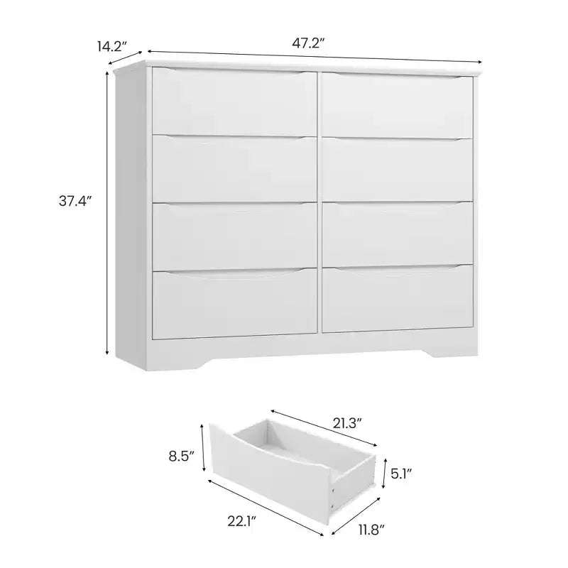 Wooden Dresser with 8 Drawers,Modern Closet with Deep Storage, Large Chest of Drawers, Long Storage Dresser for Bedroom, Living Room, Hallway