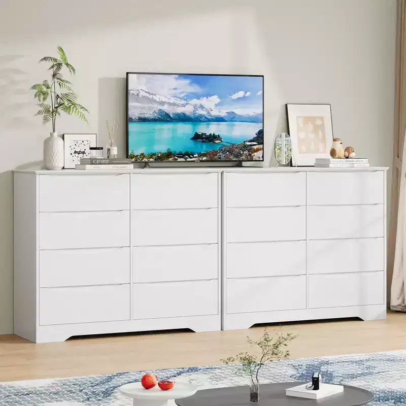 Wooden Dresser with 8 Drawers,Modern Closet with Deep Storage, Large Chest of Drawers, Long Storage Dresser for Bedroom, Living Room, Hallway