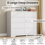 Wooden Dresser with 8 Drawers,Modern Closet with Deep Storage, Large Chest of Drawers, Long Storage Dresser for Bedroom, Living Room, Hallway