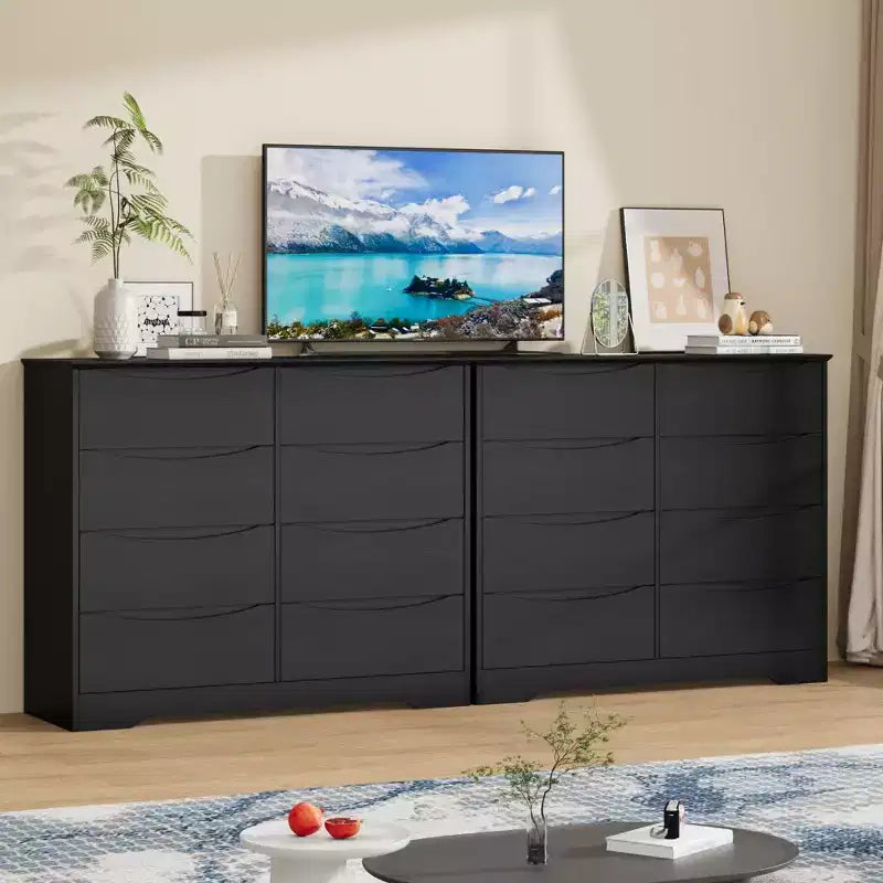 Wooden Dresser with 8 Drawers,Modern Closet with Deep Storage, Large Chest of Drawers, Long Storage Dresser for Bedroom, Living Room, Hallway