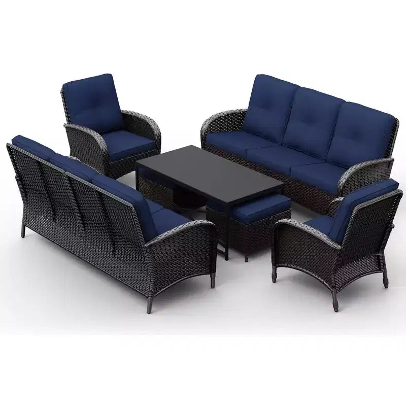 UPTIOT Outdoor Modular Sectional Set with 2 Sofas, Chairs, Ottomans & Weatherproof Coffee Table