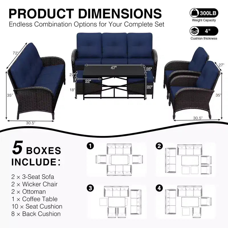 UPTIOT Outdoor Modular Sectional Set with 2 Sofas, Chairs, Ottomans & Weatherproof Coffee Table