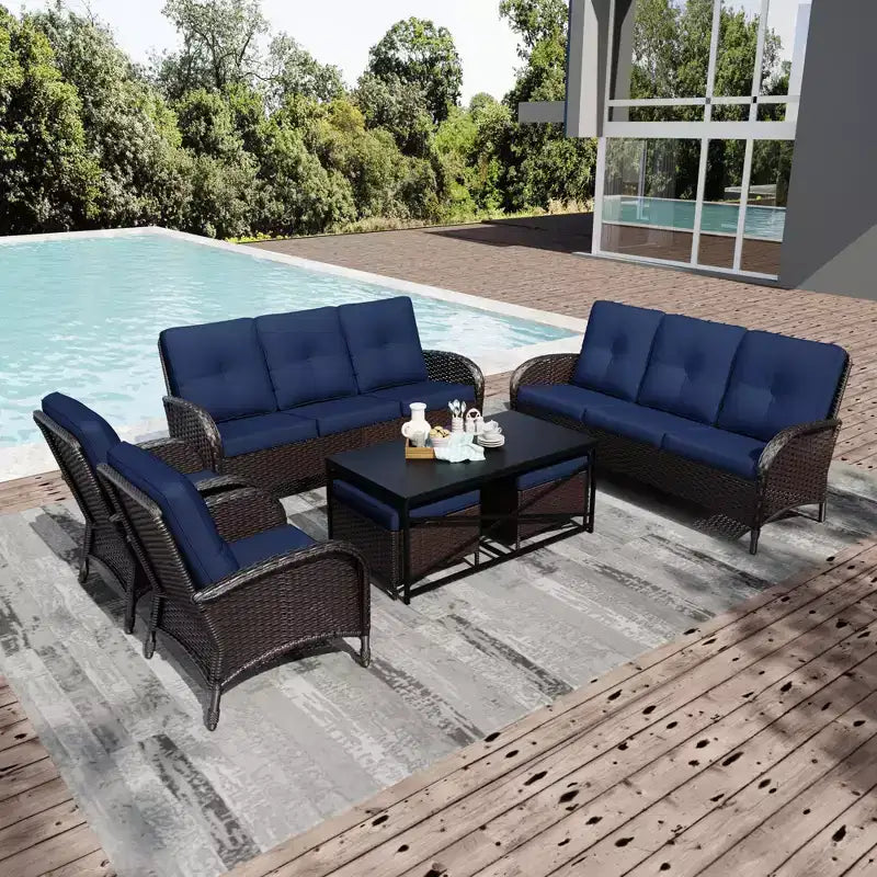 UPTIOT Outdoor Modular Sectional Set with 2 Sofas, Chairs, Ottomans & Weatherproof Coffee Table