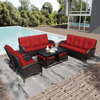 UPTIOT Outdoor Modular Sectional Set with 2 Sofas, Chairs, Ottomans & Weatherproof Coffee Table