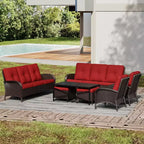 UPTIOT Outdoor Modular Sectional Set with 2 Sofas, Chairs, Ottomans & Weatherproof Coffee Table