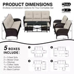 UPTIOT Outdoor Modular Sectional Set with 2 Sofas, Chairs, Ottomans & Weatherproof Coffee Table