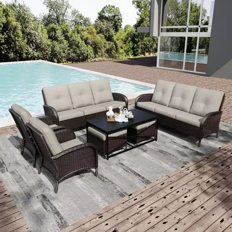 UPTIOT Outdoor Modular Sectional Set with 2 Sofas, Chairs, Ottomans & Weatherproof Coffee Table