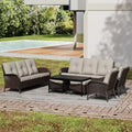UPTIOT Outdoor Modular Sectional Set with 2 Sofas, Chairs, Ottomans & Weatherproof Coffee Table