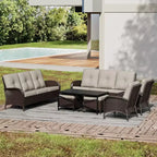 UPTIOT Outdoor Modular Sectional Set with 2 Sofas, Chairs, Ottomans & Weatherproof Coffee Table