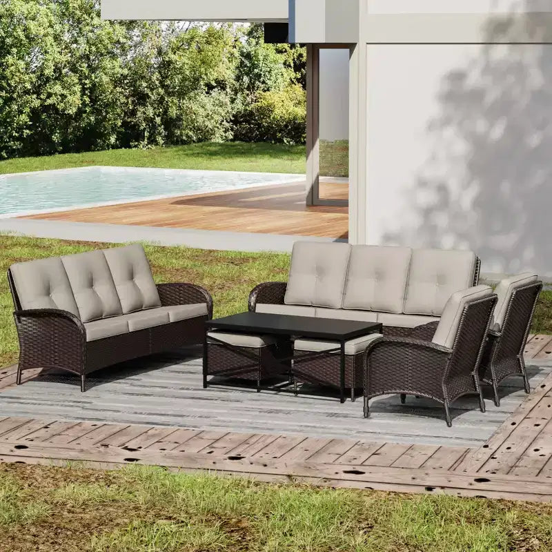 UPTIOT Outdoor Modular Sectional Set with 2 Sofas, Chairs, Ottomans & Weatherproof Coffee Table