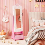 Costway Kids Jewelry Armoire with 3-Color Lighted Full Length Mirror & Inside Led Lights White/Pink