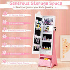 Costway Kids Jewelry Armoire with 3-Color Lighted Full Length Mirror & Inside Led Lights White/Pink