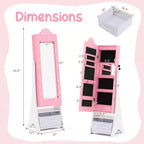 Costway Kids Jewelry Armoire with 3-Color Lighted Full Length Mirror & Inside Led Lights White/Pink