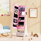 Costway Kids Jewelry Armoire with 3-Color Lighted Full Length Mirror & Inside Led Lights White/Pink