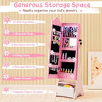 Costway Kids Jewelry Armoire with 3-Color Lighted Full Length Mirror & Inside Led Lights White/Pink