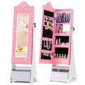 Costway Kids Jewelry Armoire with 3-Color Lighted Full Length Mirror & Inside Led Lights White/Pink