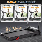 12% Incline Treadmill with Handle, 3.45HP Portable Treadmills for Home, Foldable Treadmills with 340 LBS Capacity, 3-in-1 Quiet Walking Pad Treadmill